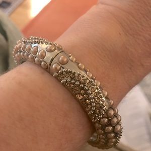 Chico’s hinged bangle bracelet with pearls and rhinestones